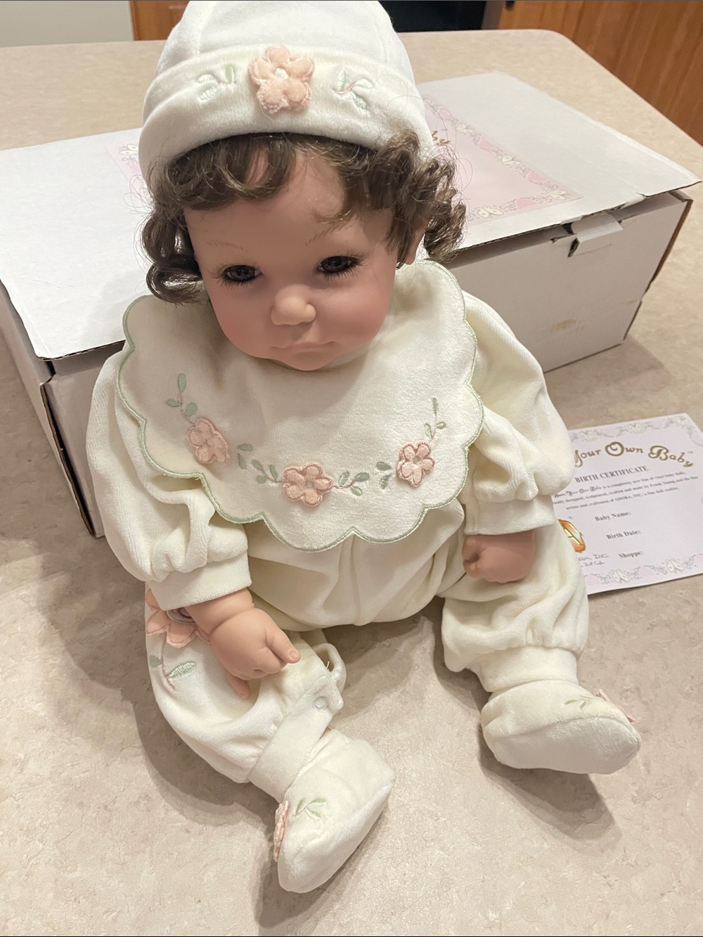 Cream Embroidered Baby Doll with Pink Floral Accents